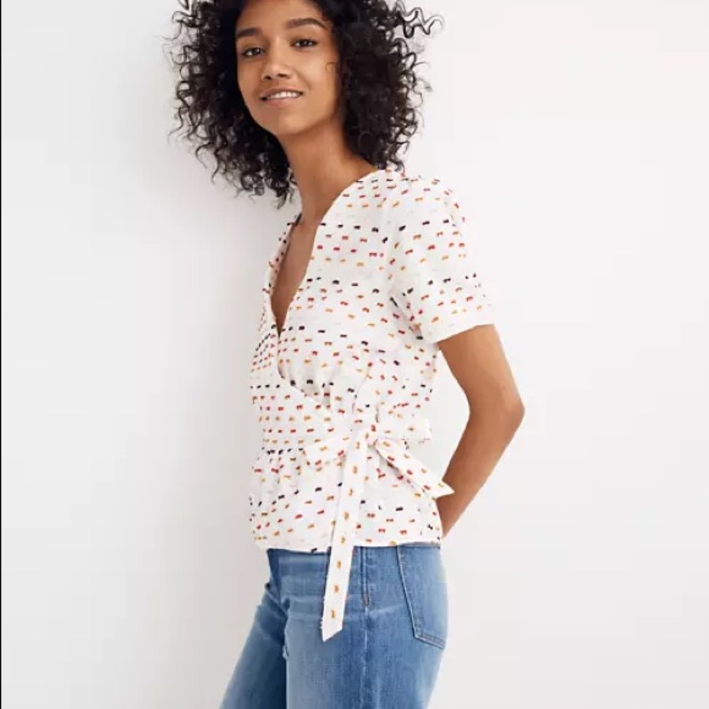 Madewell Ruffle-Hem Wrap Top in Clipdot L